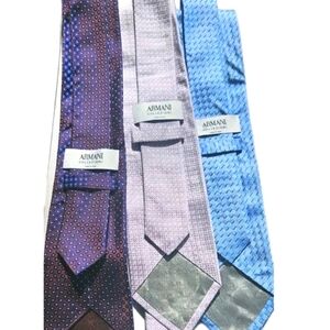 GIORGIO ARMANI Set Of 3 Ties 100% Silk Made In Italy Blue, Lavender, Purple EUC